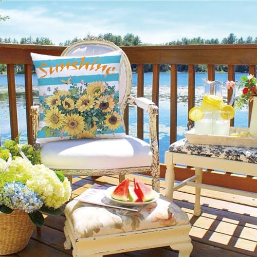 Mimkus Sunflower Throw Pillow Covers 18x18, Set of 4 Velvet Farmhouse Decor