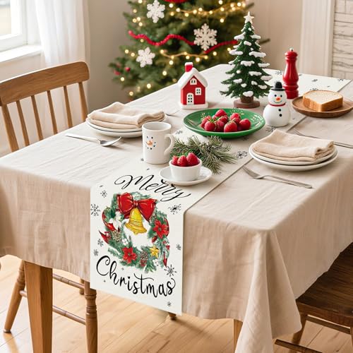 Christmas Table Runner - 13x72 Inch Beige Polyester Decor