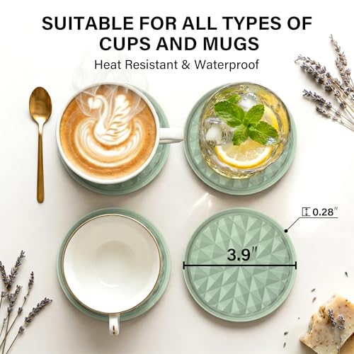 Sage Green Silicone Drink Coasters Set of 2 - Non-Slip & Reusable