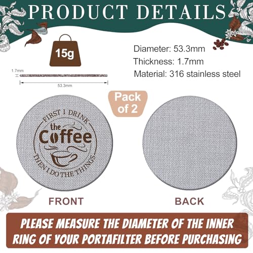 Yaomiao 53.3mm Espresso Puck Screen, 1.7mm Stainless Steel Coffee Filter (2 Pcs)