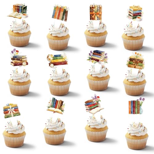 48Pcs Vintage Book-Themed Cupcake Toppers for Parties