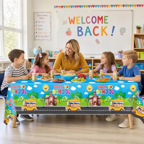 Welcome Back to School Disposable Tablecloths - 3 Pack, 108 x 54 Inches