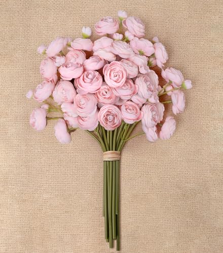 Shabby Blush Ranunculus Artificial Flowers 18 Pcs for DIY Bouquets & Decor