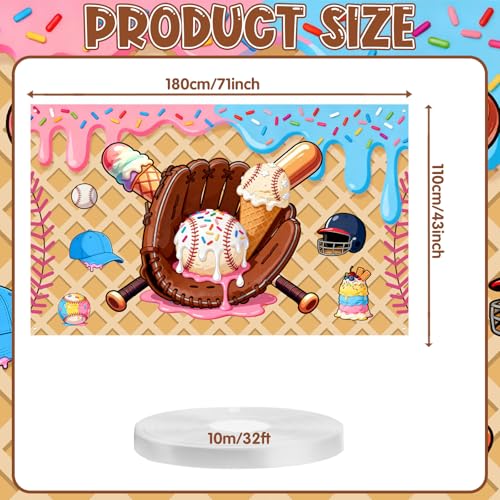 Baseball Ice Cream Drip Birthday Party Backdrop Banner