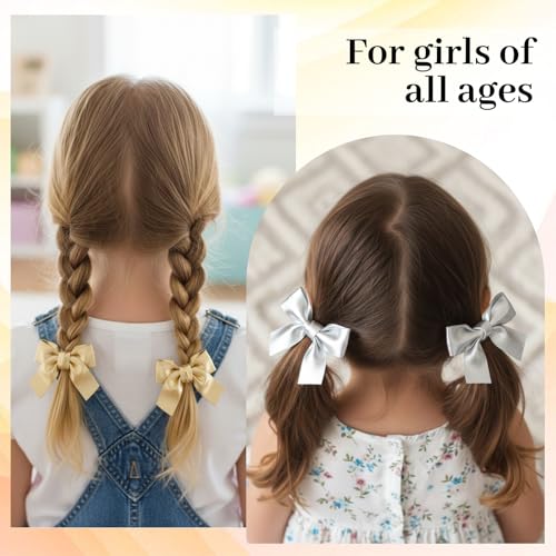 Mabor 4PCS Leather Hair Bow Clips - Metallic Gold & Silver Hair Accessories