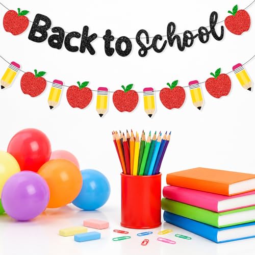 Back to School Banner Garland with Pencil & Apple Design