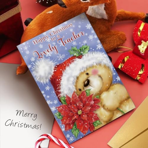 Spercy Cute Bear Christmas Card for Teacher with Envelope