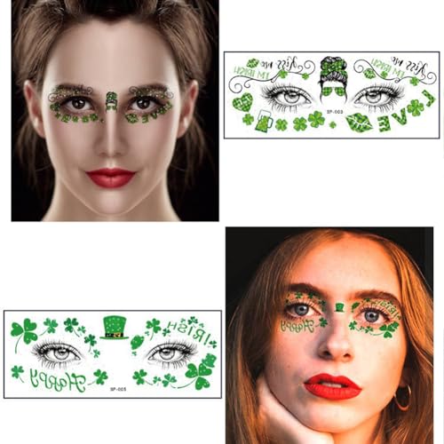 St. Patrick's Day Temporary Tattoos - 10 Sheets Waterproof Shamrock Face Stickers