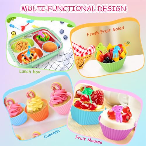 Kids Silicone Lunch Box Dividers Set with Food Picks & Cupcake Liners