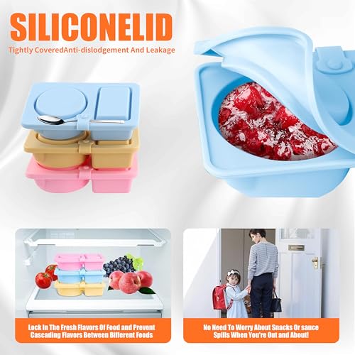 Reusable Silicone Snack Containers with Lids - 3-Pack Bento Boxes