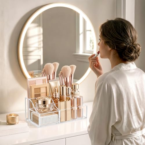 HBlife Clear Makeup Organizer with Drawer – 5-Compartment Storage