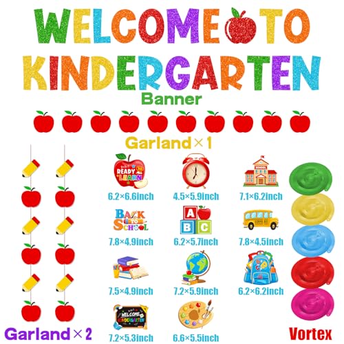 Back to School Kindergarten Decorations Kit with Banner & Hanging Swirls