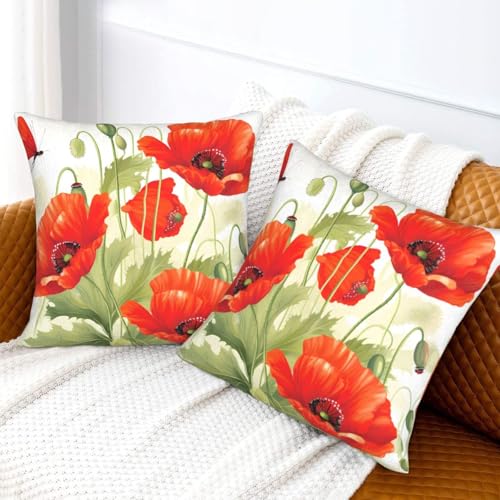 Floral Throw Pillow Covers Set of 2 - 18x18 Inch Decorative Cushions