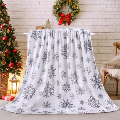 Christmas Snowflake Throw Blanket - 60x80 Inches Cozy Fuzzy Fleece for Holiday Winter