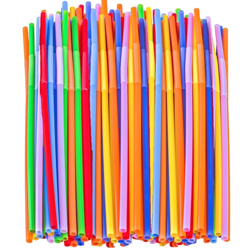 100 PCS Colorful Bendable Drinking Straws, 12.8-Inch Long Disposable Straws