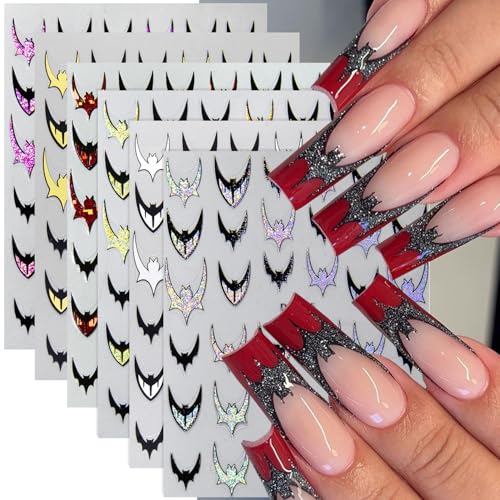 Bat Nail Stickers 6 Sheets Self-Adhesive Halloween Decals