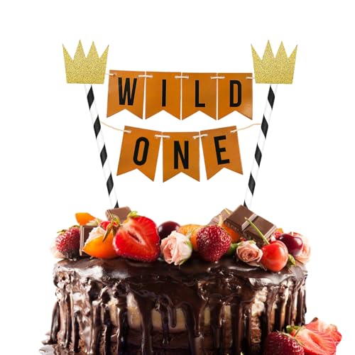 Handmade Wild One Birthday Cake Topper with Glitter Crown