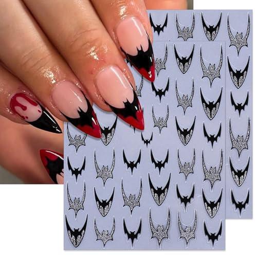 IDDFEVE Halloween Bat Nail Stickers Gold & Silver French Smile Decals 4 Sheets