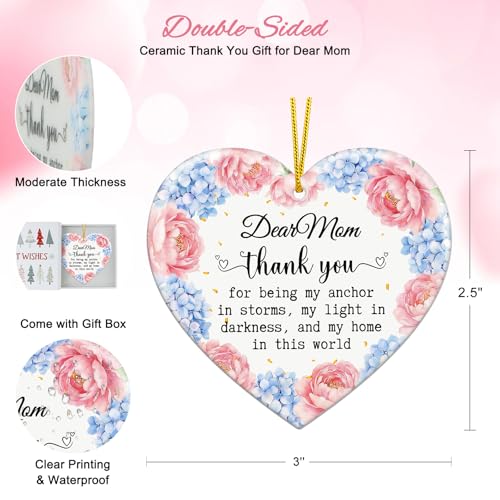 Thank You Heart-Shaped Ceramic Ornament for Mom - Heartfelt Mother's Day Gift - Variation 1-1