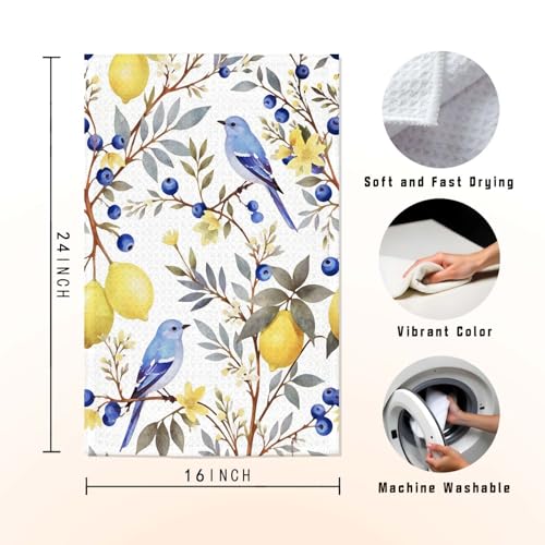 Watercolor Lemon & Bluebird Kitchen Towel - 16x24 inch