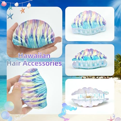 Fosrisix Large Seashell Hair Claw Clip Blue-Purple Striped Resin
