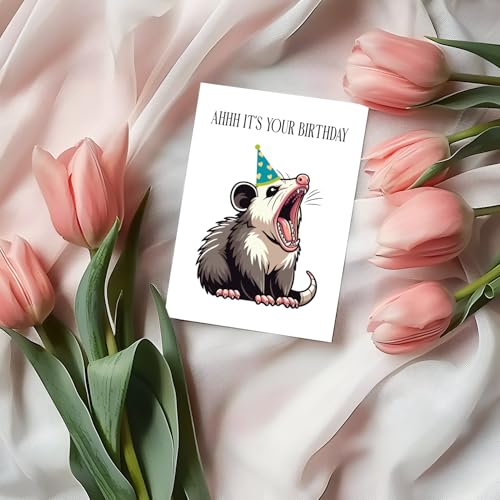 Cute Possum Birthday Card - 5x7 Funny Opossum Greeting Card with Envelope
