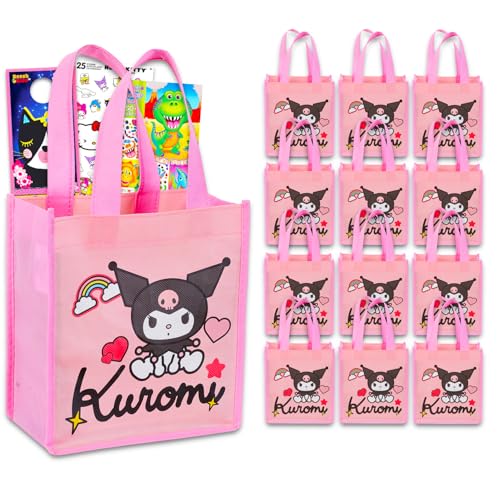 Kuromi Party Favor Bags Set - Bundle with 12 Kuromi Party Goodie Bags for Kids Plus Stickers, More | Kuromi Party Supplies for Kids, Girls
