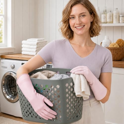 Gennethly Purple Medium Cleaning Rubber Gloves - Waterproof Non-Slip Cuff