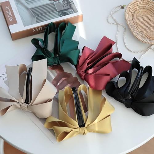 Black Satin Ribbon Bowknot Banana Clip Vertical Ponytail Holder