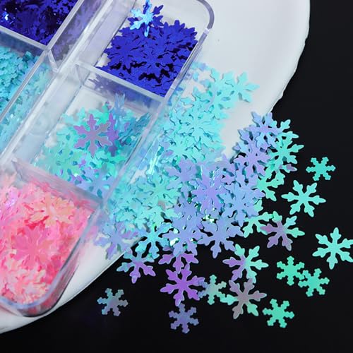 OHWODA Snowflake Nail Glitters 6-Grid Holographic Sequins