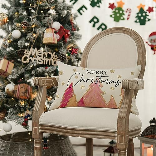 Pink Christmas Throw Pillow Cover 12x20 Inch for Sofa