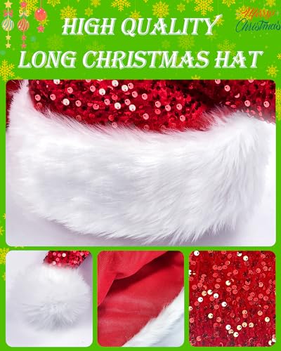 Red Long Santa Hat Christmas Hat Sequin Plush Xmas Party Headwear
