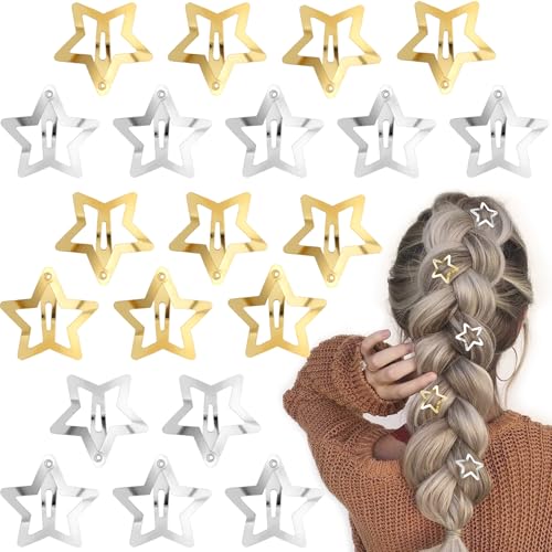 PAGOW 20 Pcs Metal Star Hair Clips, 3cm Non-Slip Snap Hair Barrettes