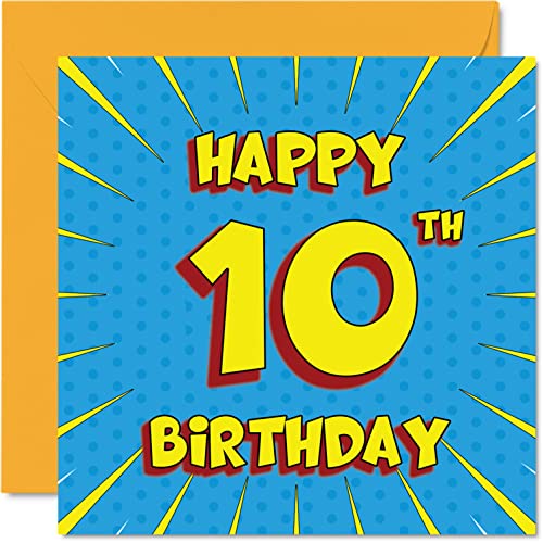 Happy 10th Birthday Card for Kids | Fun Comic Design | Blank Inside