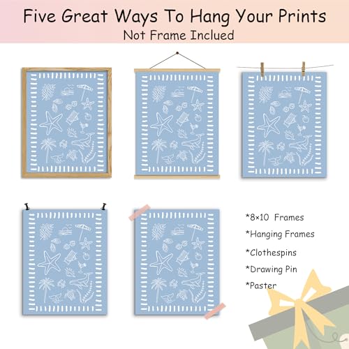 Coastal Preppy Beach Wall Art Prints Set of 4 8x10 Coastal Room Decor
