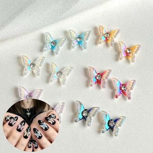50Pcs 3D Butterfly Nail Charms Iridescent Resin Rhinestones for DIY Manicure