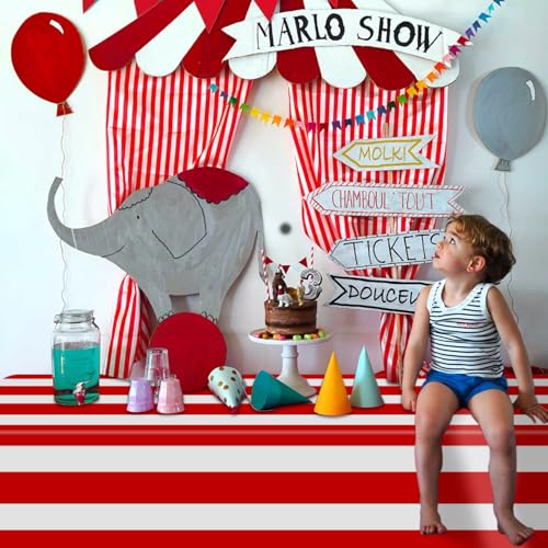4 Pcs Red and White Striped Tablecloths, 51 x 86 in for Parties