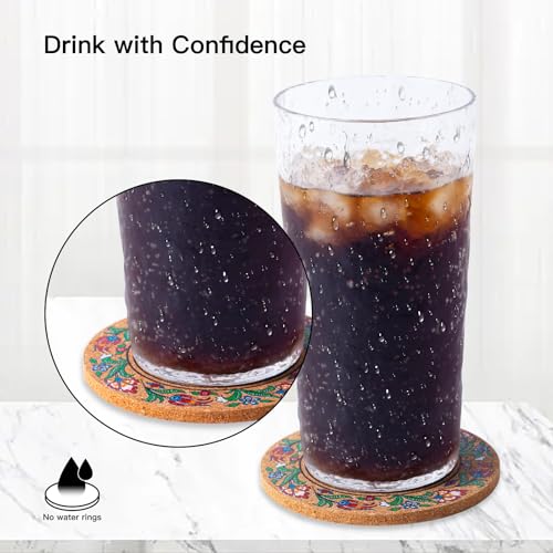 Staruby 12-Piece Cork Coasters for Drinks - 4-Inch Turkish 01 Pattern