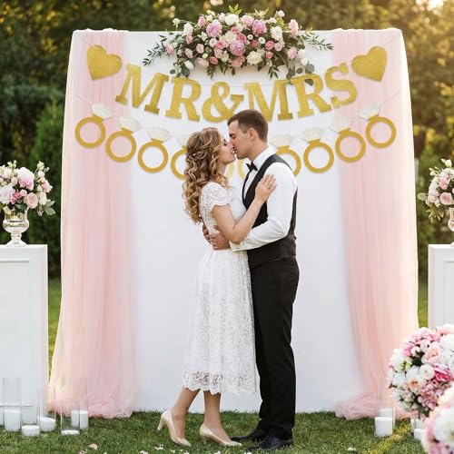 Gold Glitter MR & MRS Ring Banner Set for Weddings & Bridal Showers