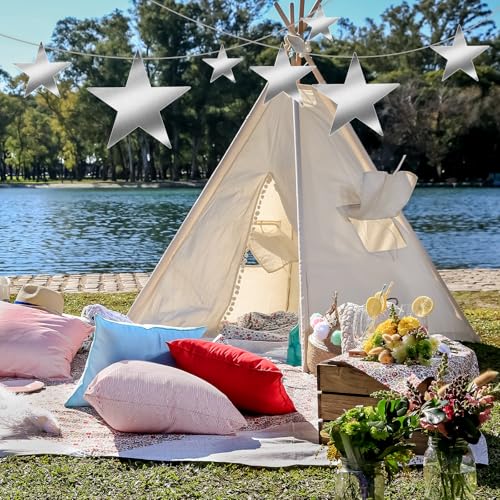 24 Pcs Silver Hanging Star Decorations - Glitter Cardboard Cutouts for Party