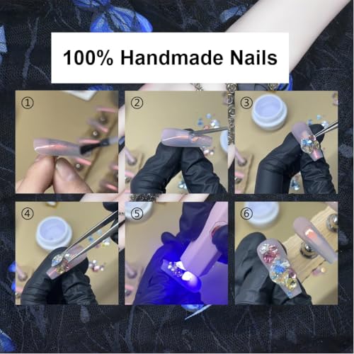 MellowBells Handmade White Press-on Nails - 10pc Long Luxury Set
