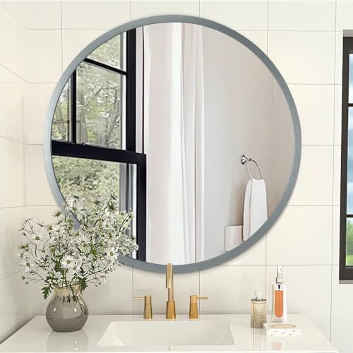 Round Framed Bathroom Mirror - Matte Deep Grey Aluminum - 24in