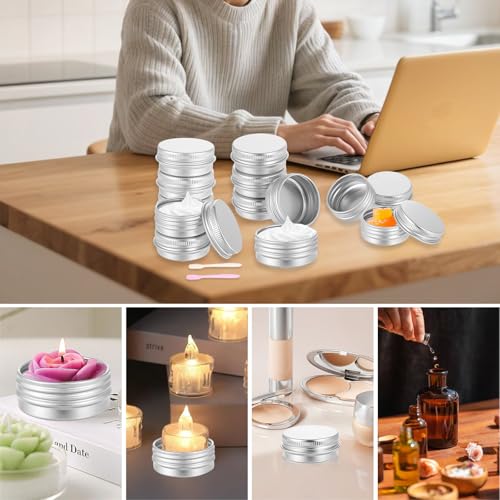 20 Pcs Aluminum Tin Jars 0.5 oz Refillable Round Containers with Screw Lids