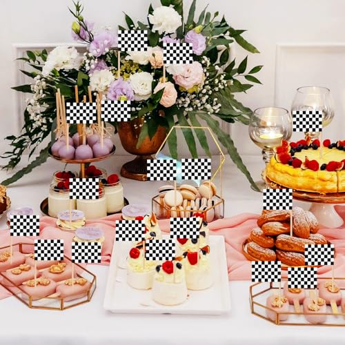 100 Racing Flag Toothpicks | Cupcake Toppers for Parties