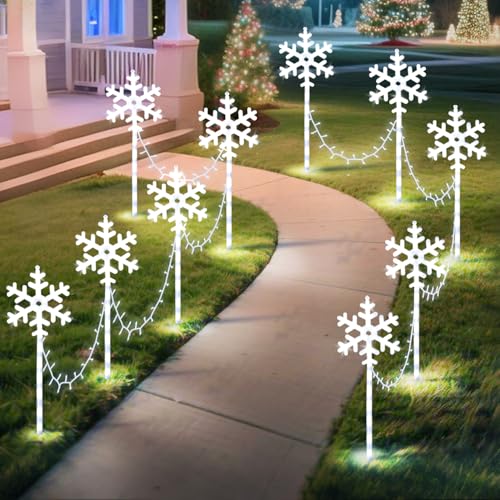 White Snowflake Pathway Lights 10 Pack Outdoor Waterproof Xmas Garden Decor