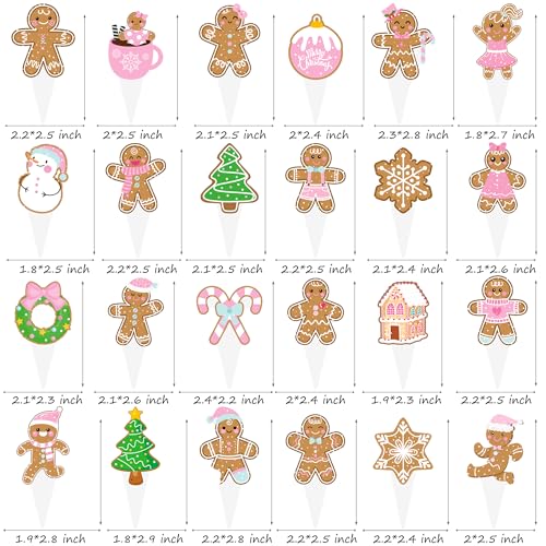 Christmas Gingerbread Man Cupcake Toppers & Cake Decorations - 48 Pcs