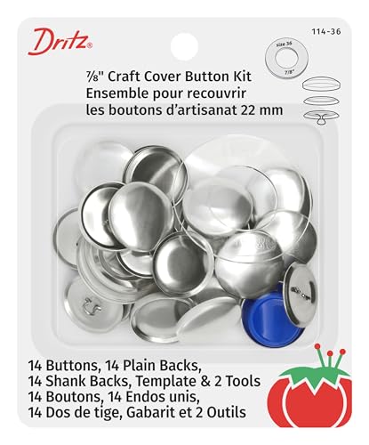 Dritz Craft Cover Button Kit - Size 36 (7/8-Inch), 14 Sets with Tools