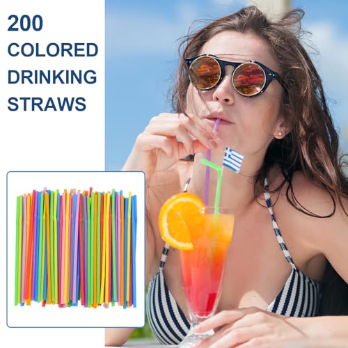 Multicolour Flexible Plastic Drinking Straws 8.5 inch - 200 Pack - SONGNASS