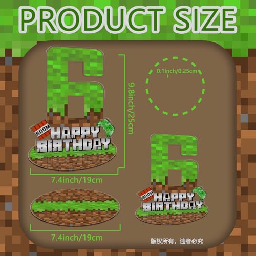 Pixel Miner Number 6 Acrylic Birthday Centerpiece Sign