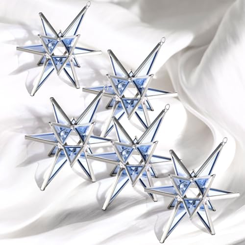 Bethlehem Star Christmas Ornaments - Set of 6 Stained Glass Holiday Decorations